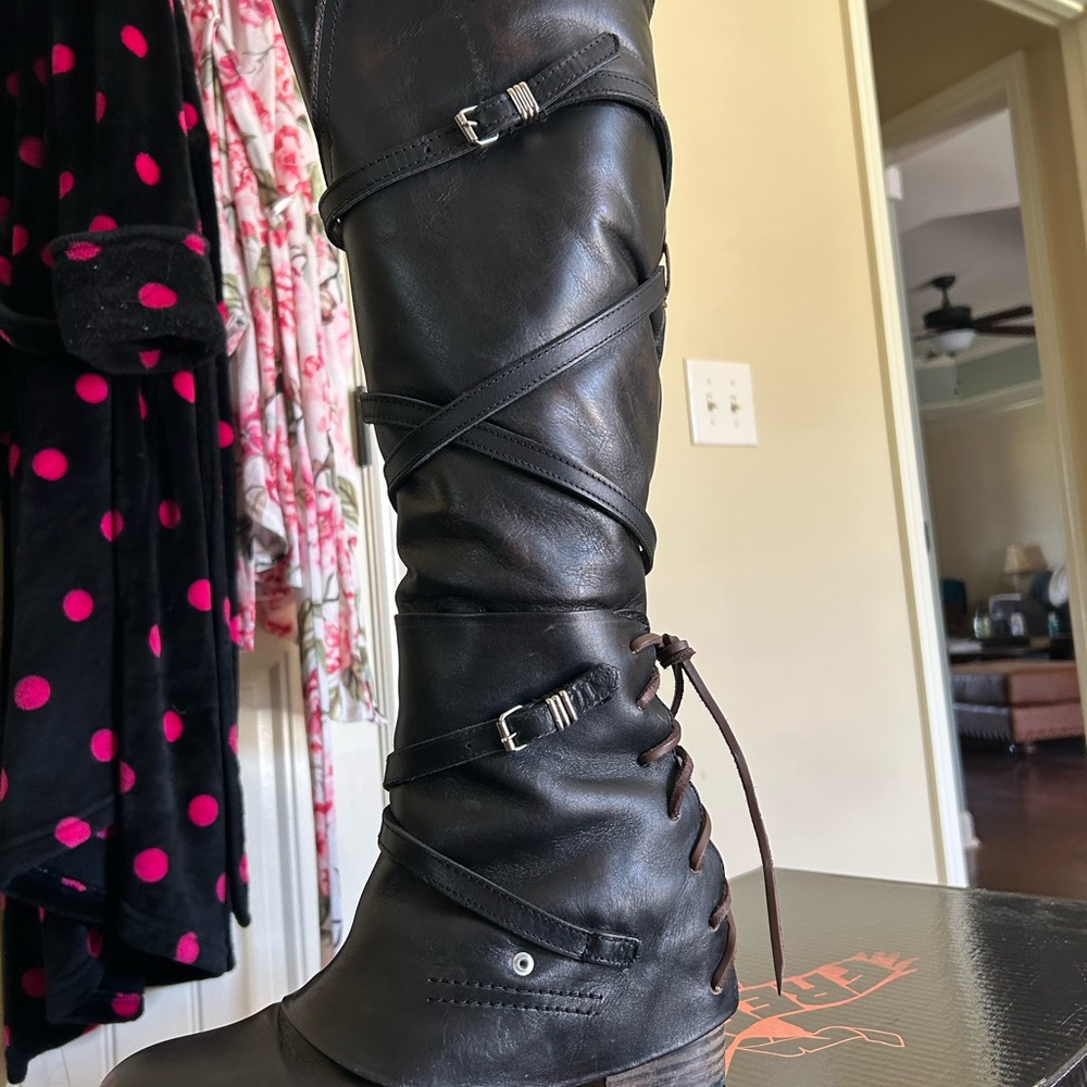 Freebird Black Lace Up Boots with Matte Finish